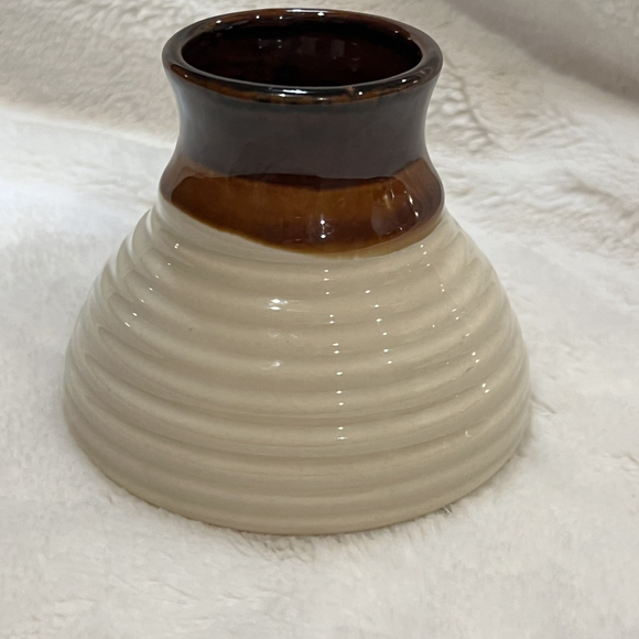 Vintage Stoneware No Spill Beehive Coffee Mug Retro Striped Beige Brown EUC - Picture 4 of 5